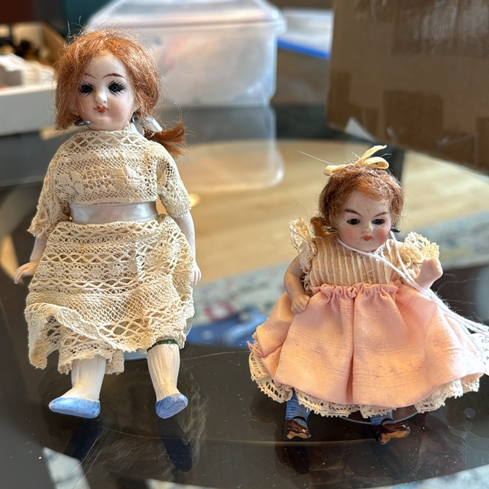 Two German bisque dolls 3.5-5”, great condition